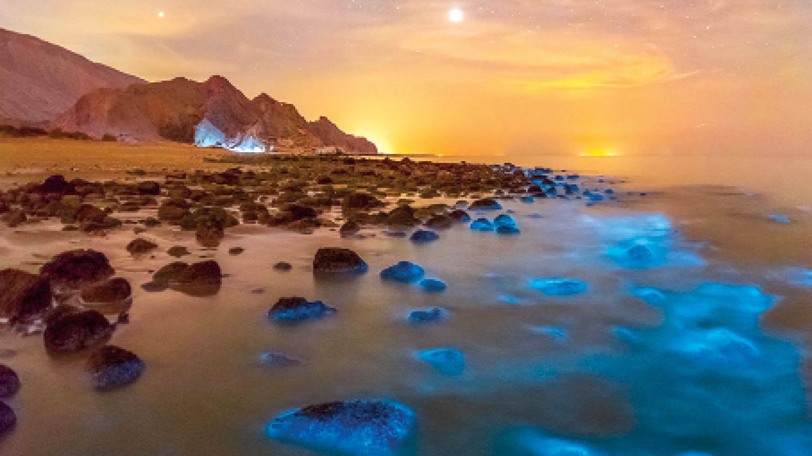 ستاره باران در ساحل و آسمان