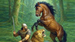 نبرد رخش با شیر در جنگل