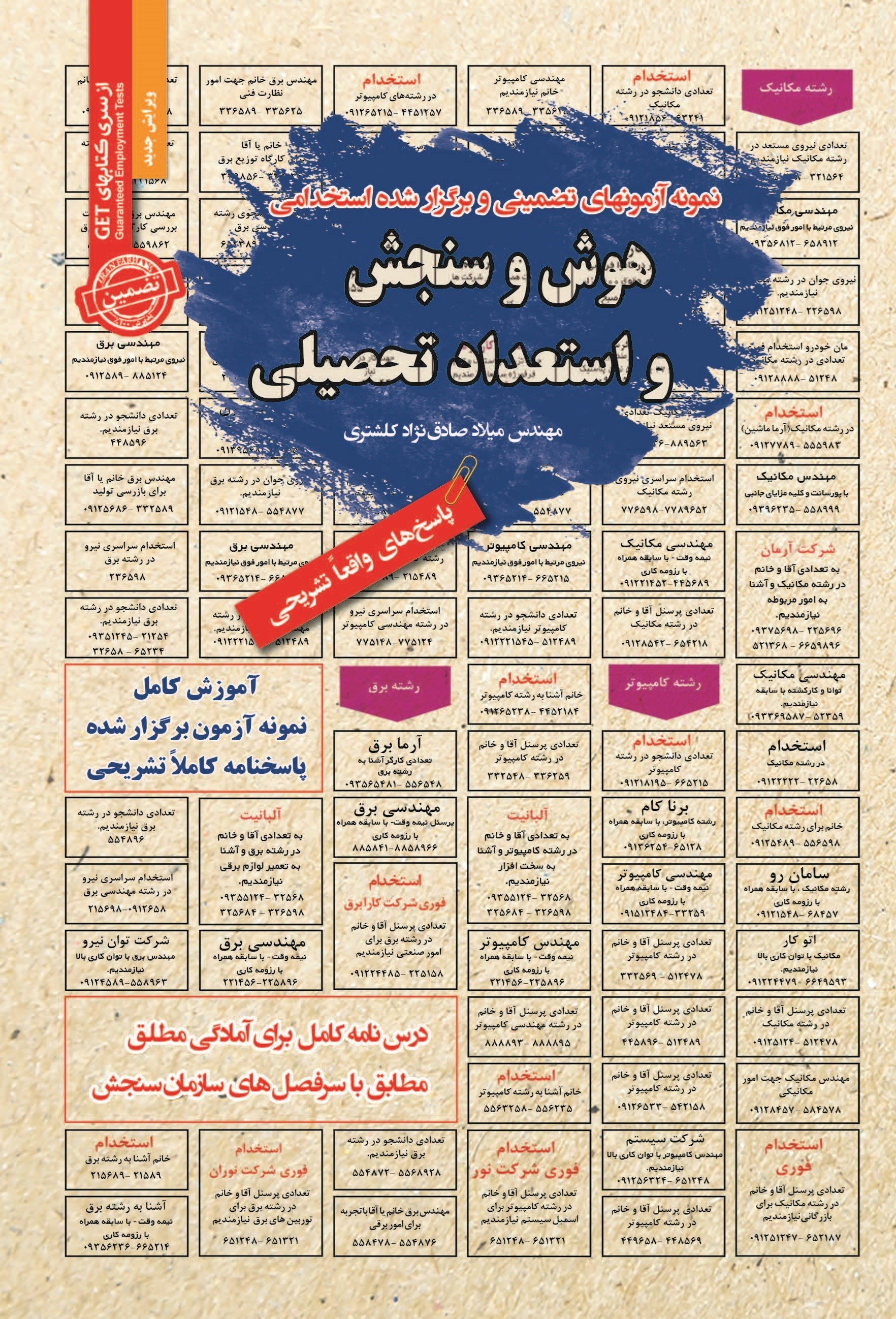 تصویر جلد کتاب نمونه آزمون های تضمینی و برگزار شده استخدامی هوش و سنجش و استعداد تحصیلی