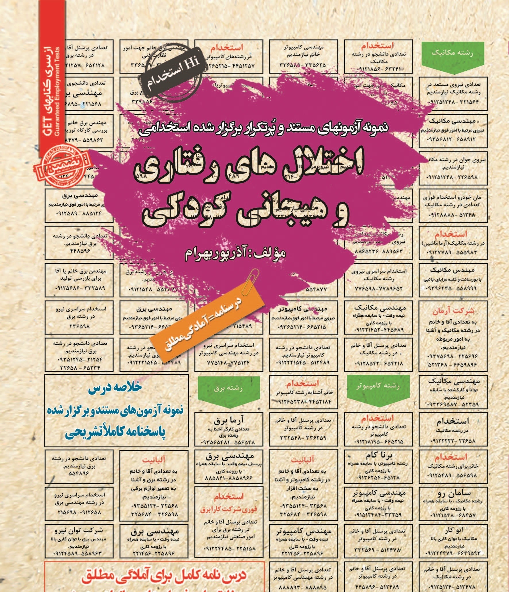 تصویر جلد کتاب نمونه آزمون های مستند و پرتکرار برگزار شده استخدامی اختلال های رفتاری و هیجانی کودکی