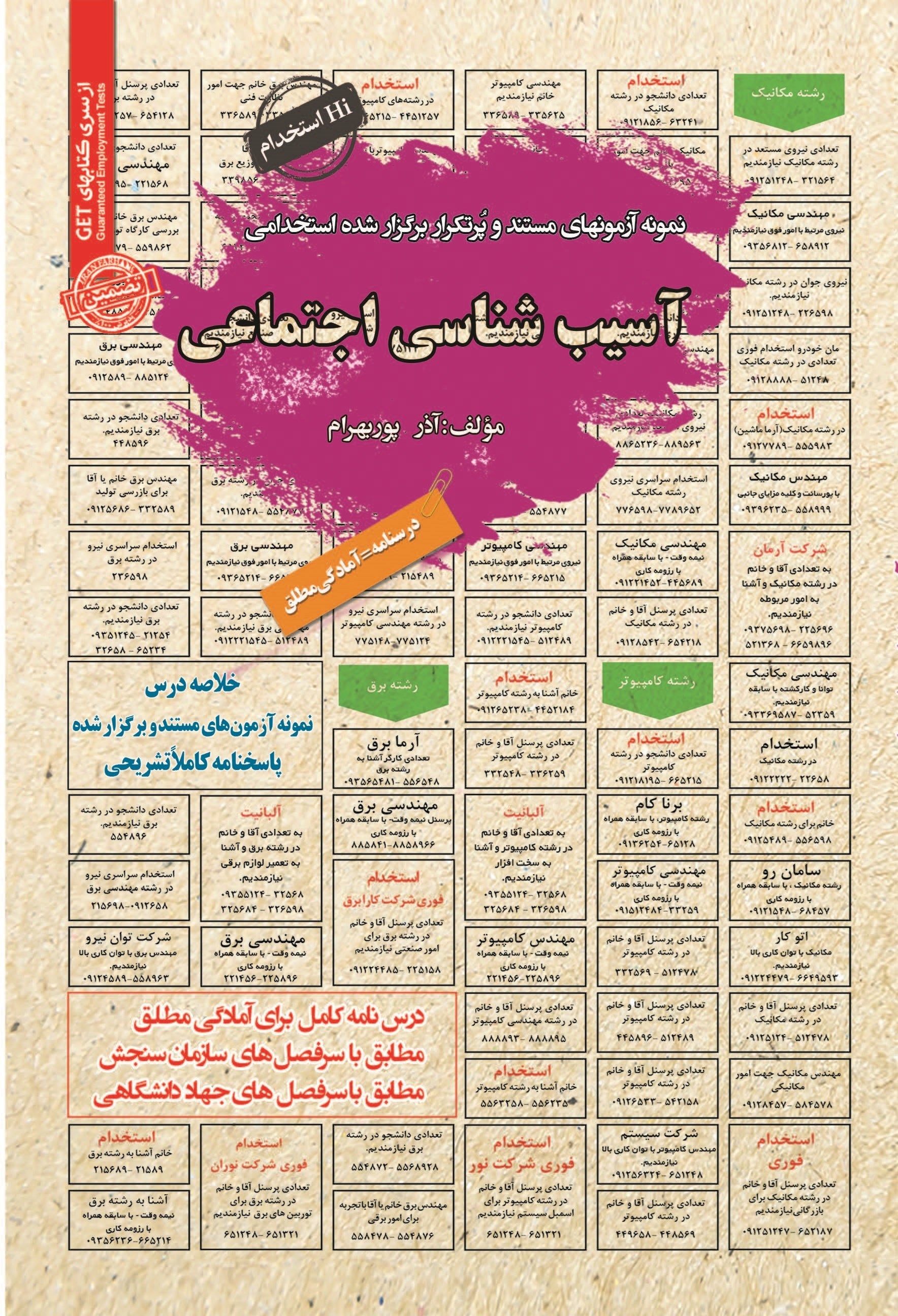 تصویر جلد کتاب نمونه آزمون های مستند و پرتکرار برگزار شده استخدامی آسیب شناسی اجتماعی