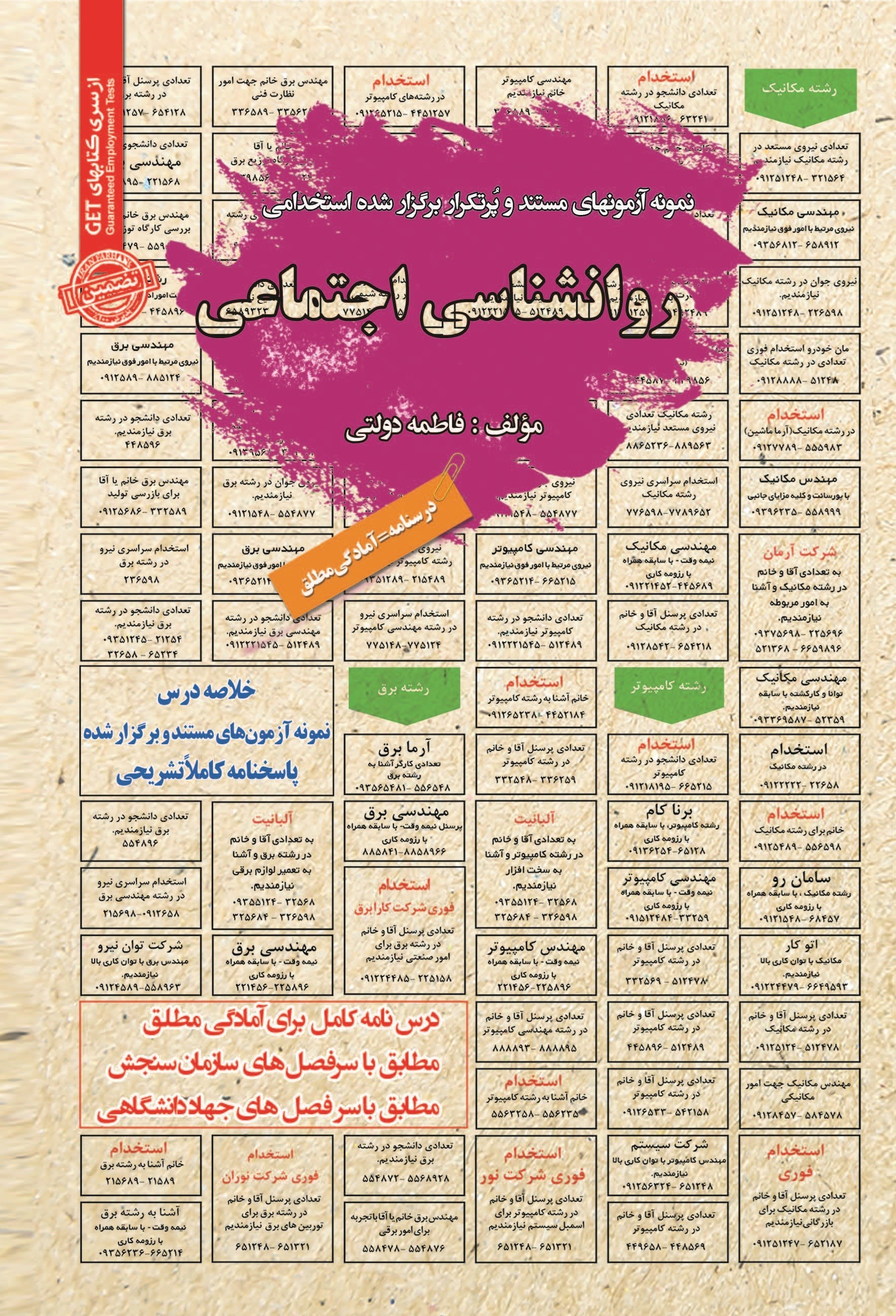 تصویر جلد کتاب نمونه آزمون های مستند و پرتکرار برگزار شده استخدامی روانشناسی اجتماعی