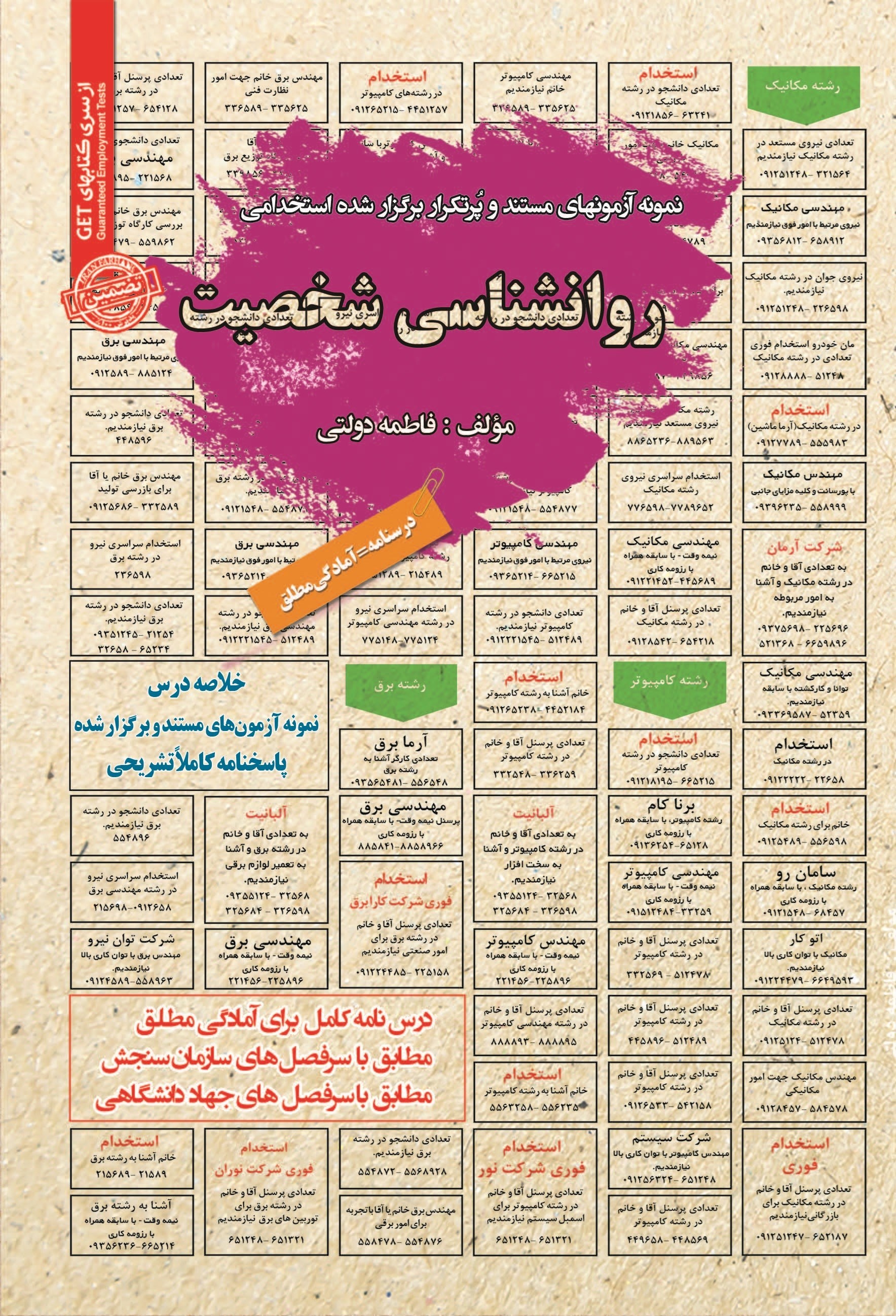تصویر جلد کتاب نمونه آزمون های مستند و پرتکرار برگزار شده استخدامی روانشناسی شخصیت