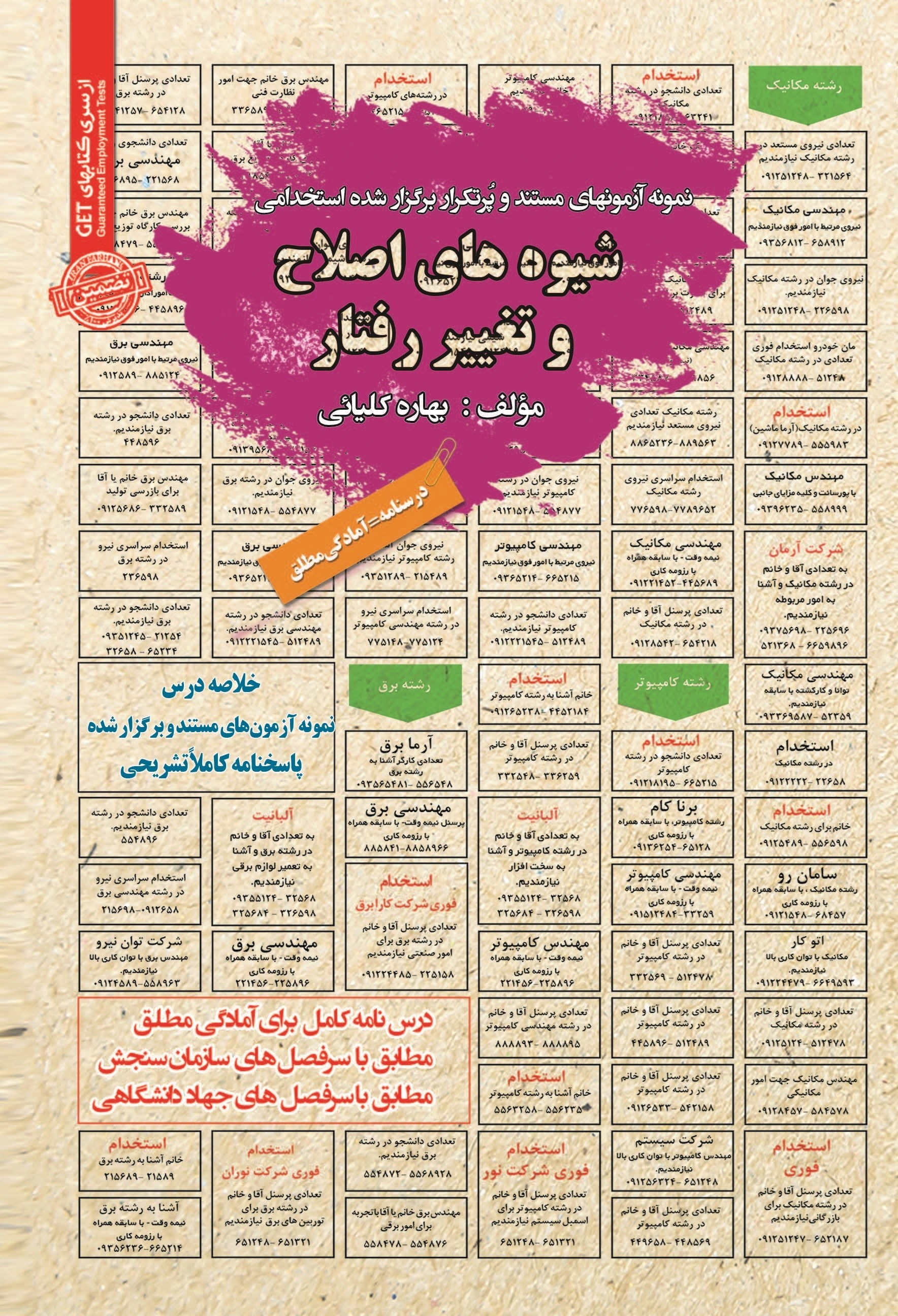 تصویر جلد کتاب نمونه آزمون های مستند و پرتکرار برگزار شده استخدامی شیوه های اصلاح و تغییر رفتار