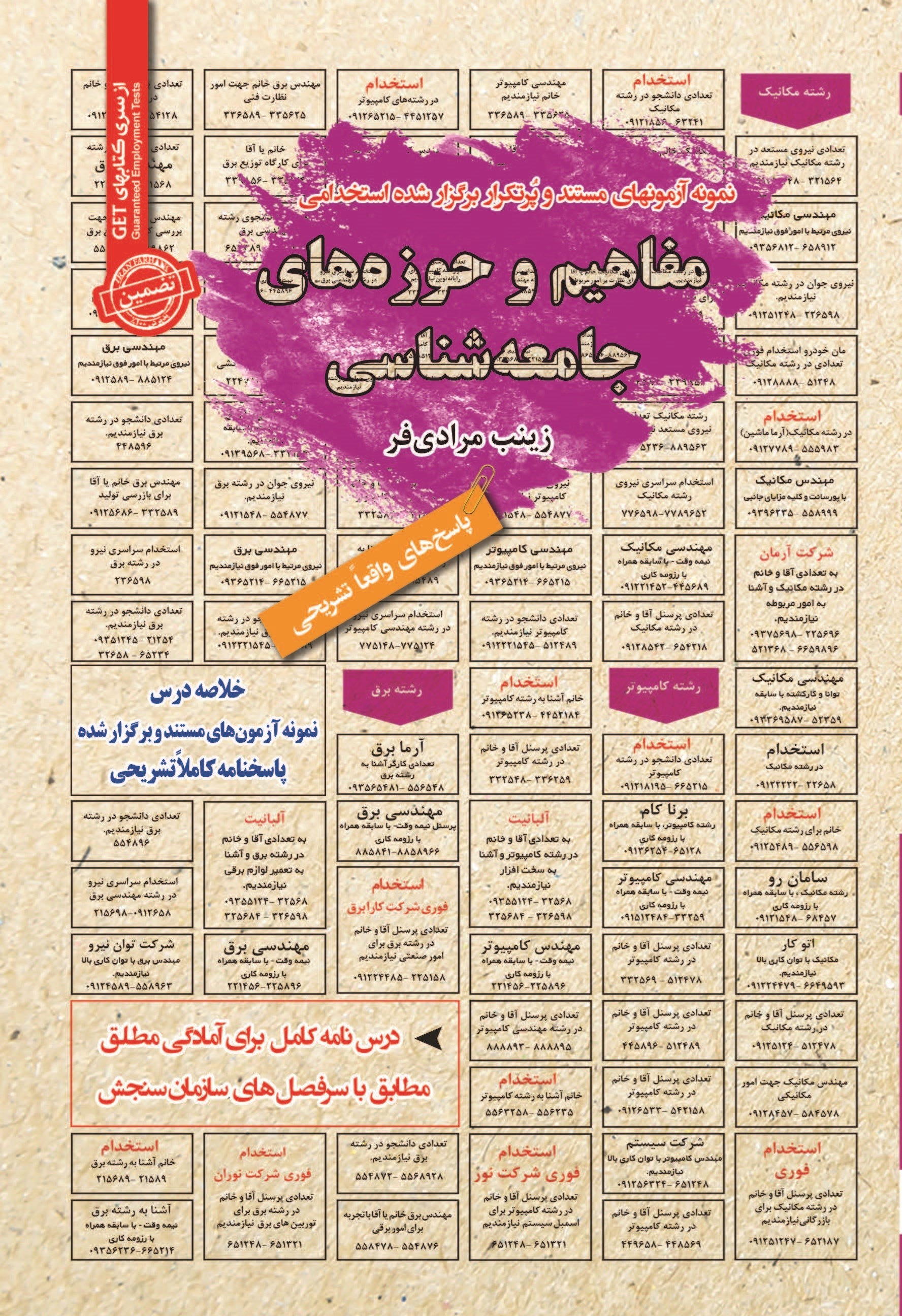 تصویر جلد کتاب نمونه آزمون های مستند و پرتکرار برگزار شده استخدامی مفاهیم و حوزه های جامعه شناسی