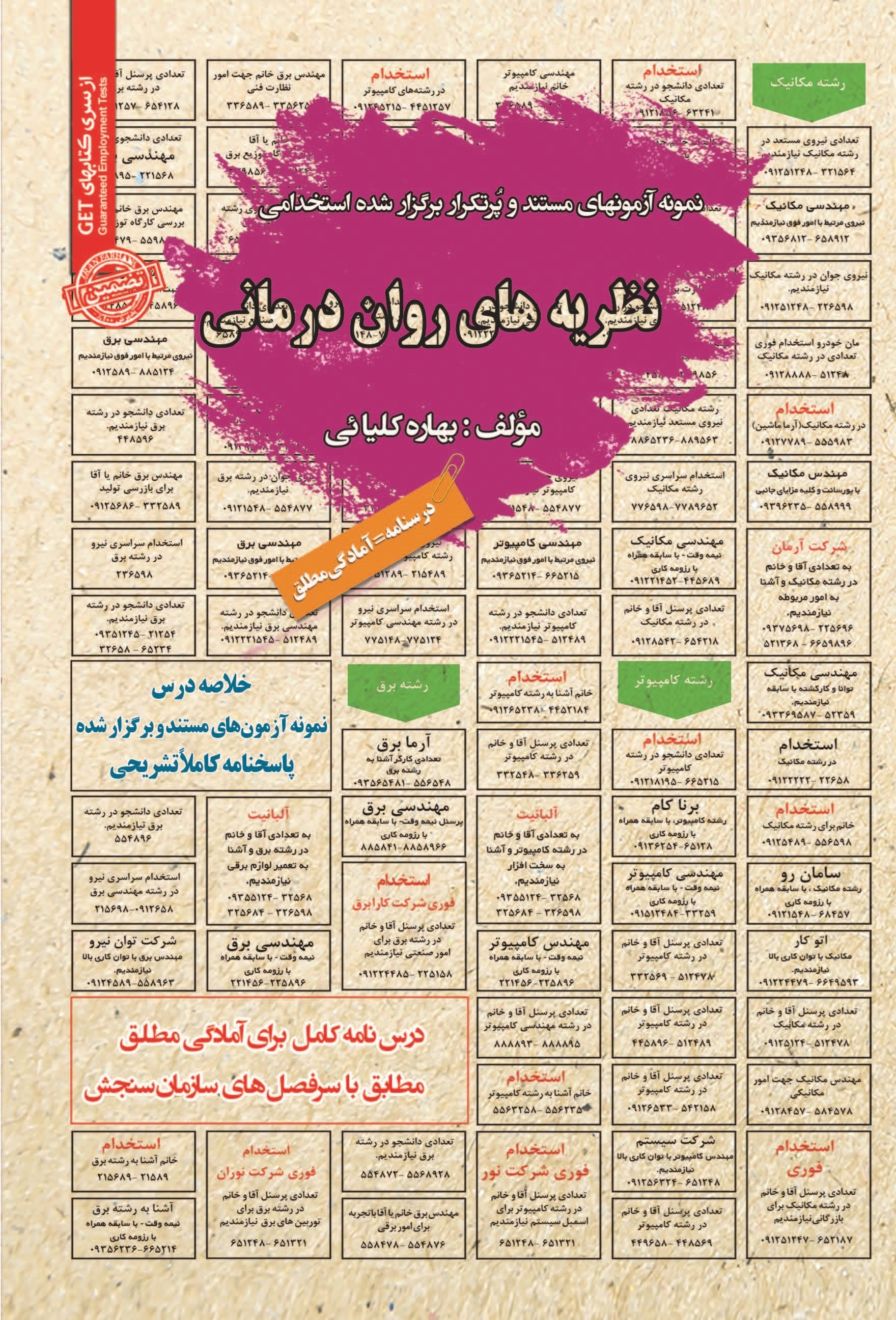 تصویر جلد کتاب نمونه آزمون های مستند و پرتکرار برگزار شده استخدامی نظریه های روان درمانی
