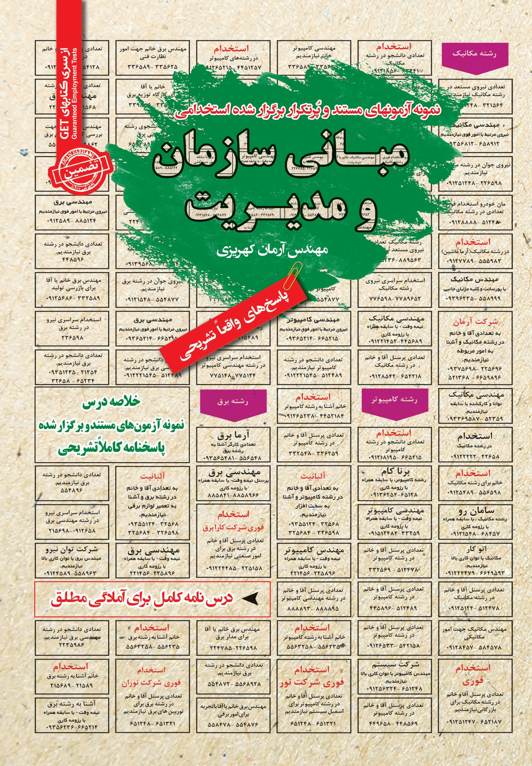 تصویر جلد کتاب نمونه آزمون های مستند و پرتکرار برگزار شده استخدامی مبانی سازمان و مدیریت