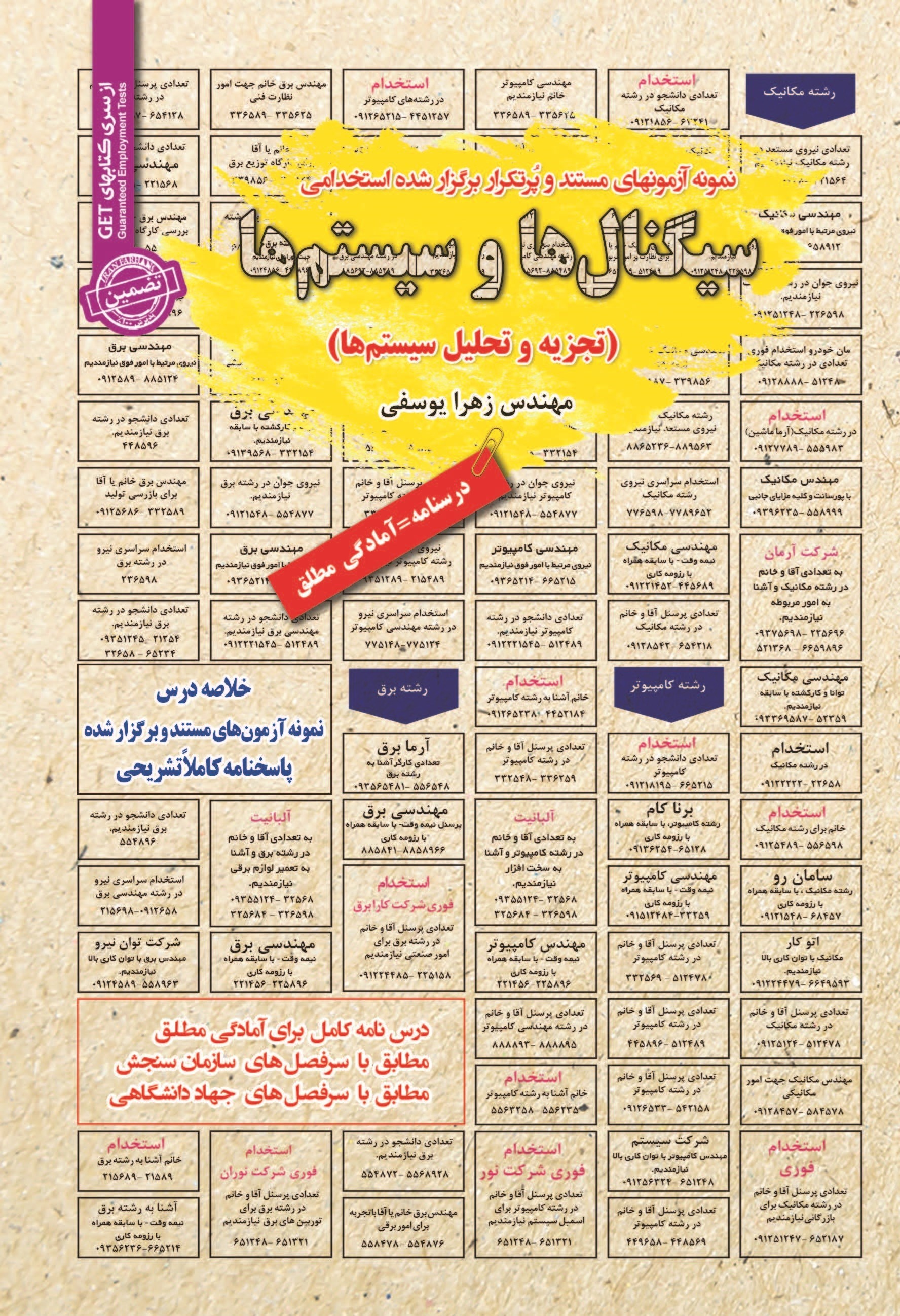 تصویر جلد کتاب نمونه آزمون های مستند و پرتکرار برگزار شده استخدامی سیگنال ها و سیستم ها