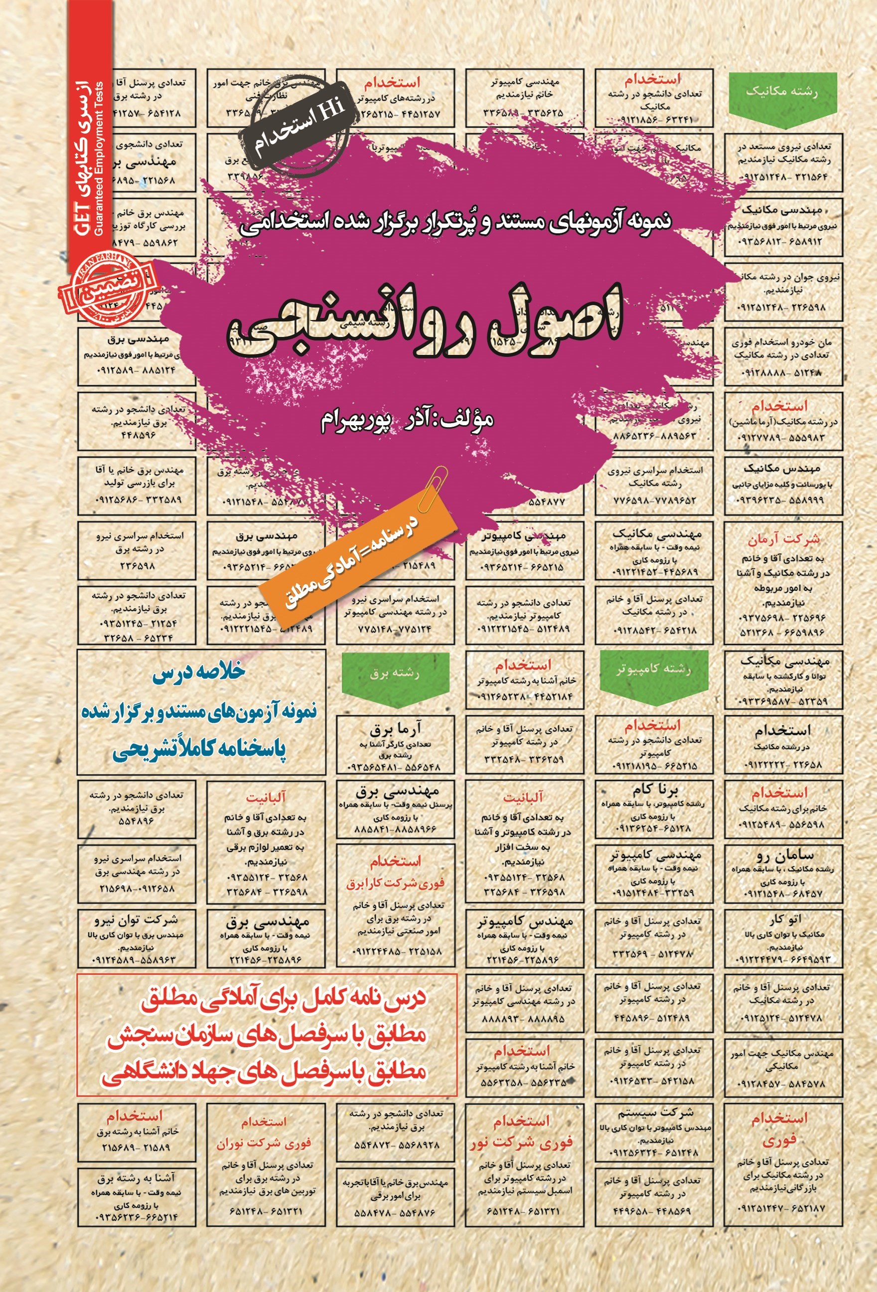 تصویر جلد کتاب نمونه آزمون های مستند و پر تکرار برگزار شده استخدامی اصول روانسنجی