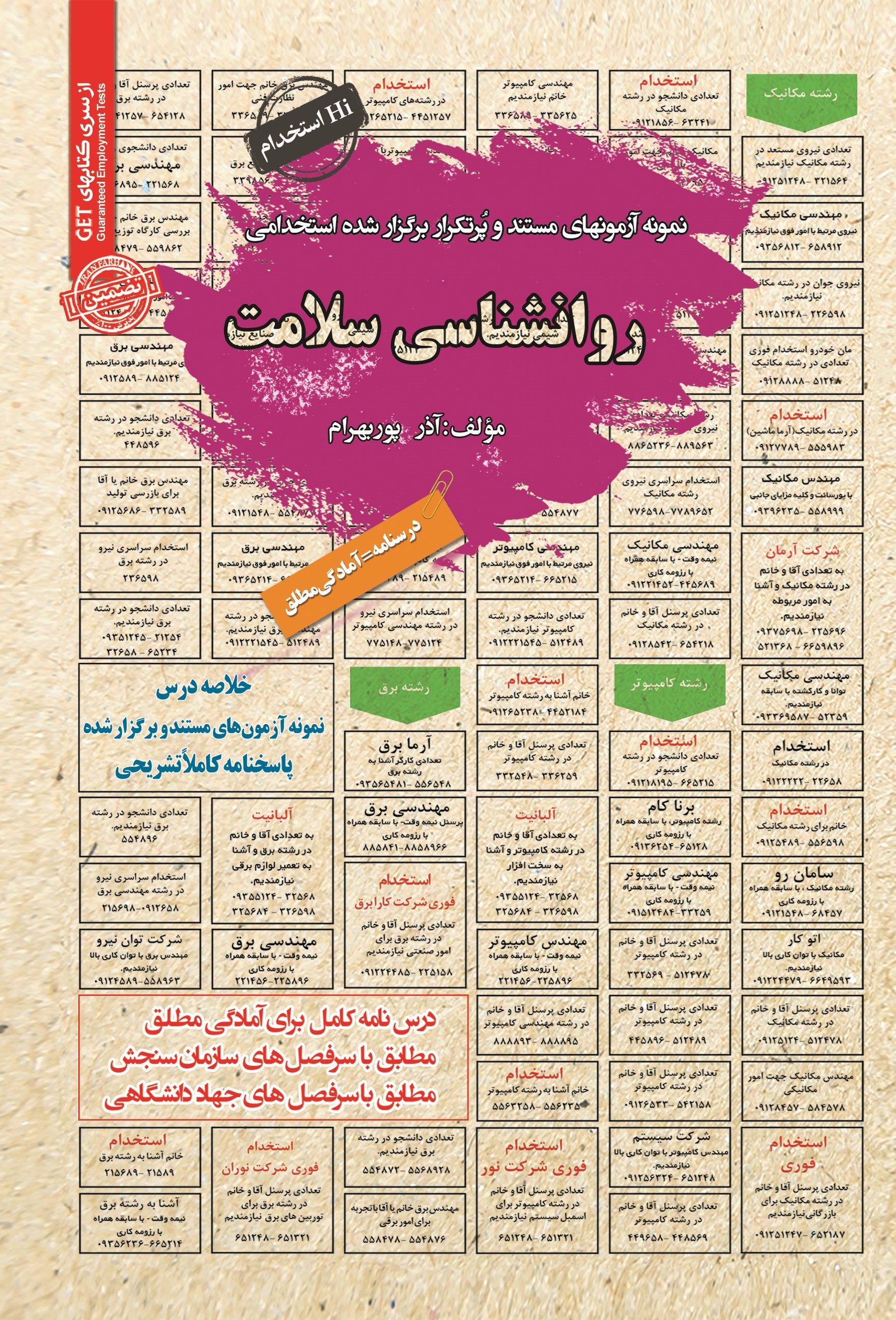 تصویر جلد کتاب نمونه آزمون های مستند و پرتکرار برگزار شده استخدامی روانشناسی سلامت