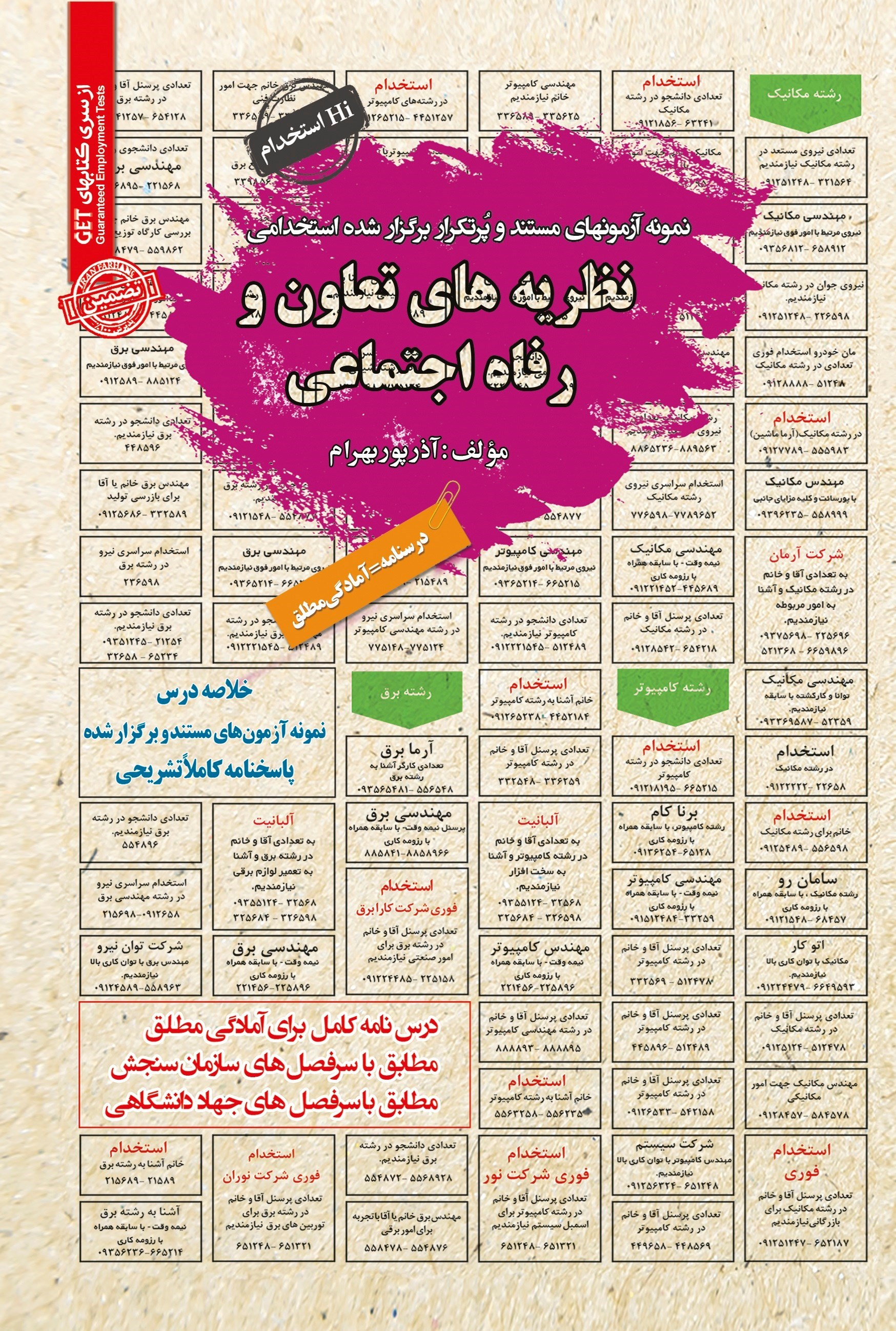تصویر جلد کتاب نمونه آزمون های مستند و پرتکرار برگزار شده استخدامی نظریه های تعاون و رفاه اجتماعی
