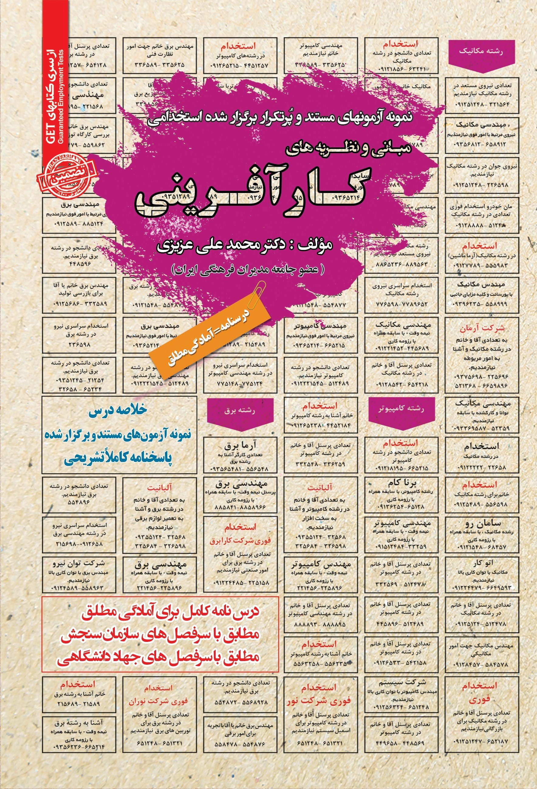 تصویر جلد کتاب نمونه آزمون های مستند و پرتکرار برگزار شده استخدامی مبانی و نظریه های کارآفرینی